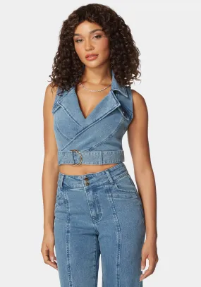 D Ring Belt Denim Wrap Top